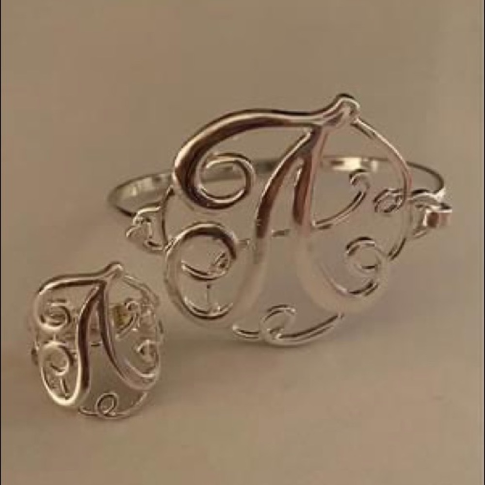 Matching “A” initial ring and bracelet
